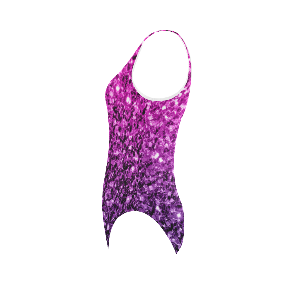Beautiful Purple Pink Ombre glitter sparkles Vest One Piece Swimsuit (Model S04)