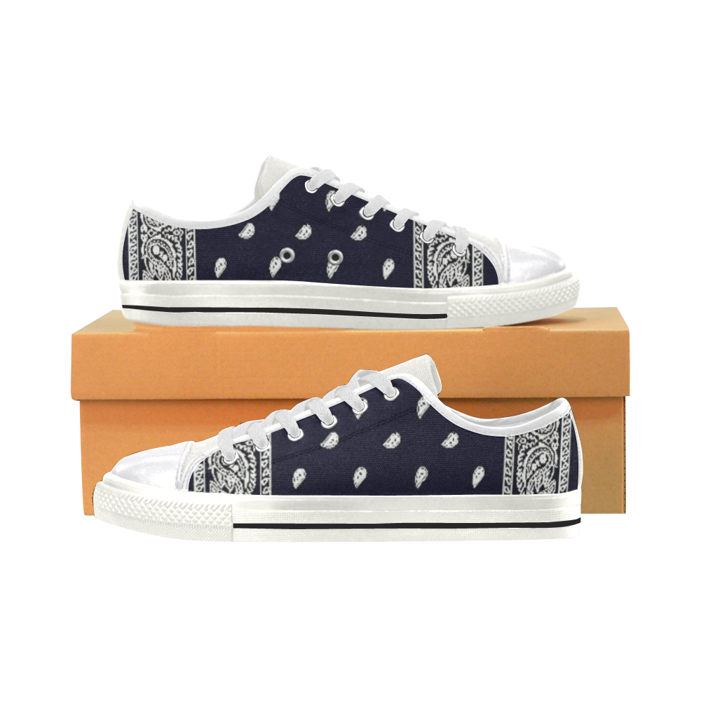 Navy Blue Bandana Women's Classic Canvas Shoes (Model 018)