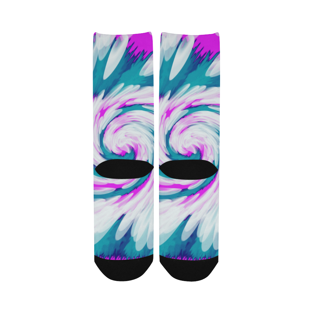 Turquoise Pink Tie Dye Swirl Abstract Women's Custom Socks