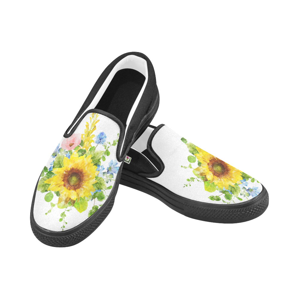 Fairlings Delight's Sunflower Bouquets Women's Kicks 53086G Women's Unusual Slip-on Canvas Shoes (Model 019)
