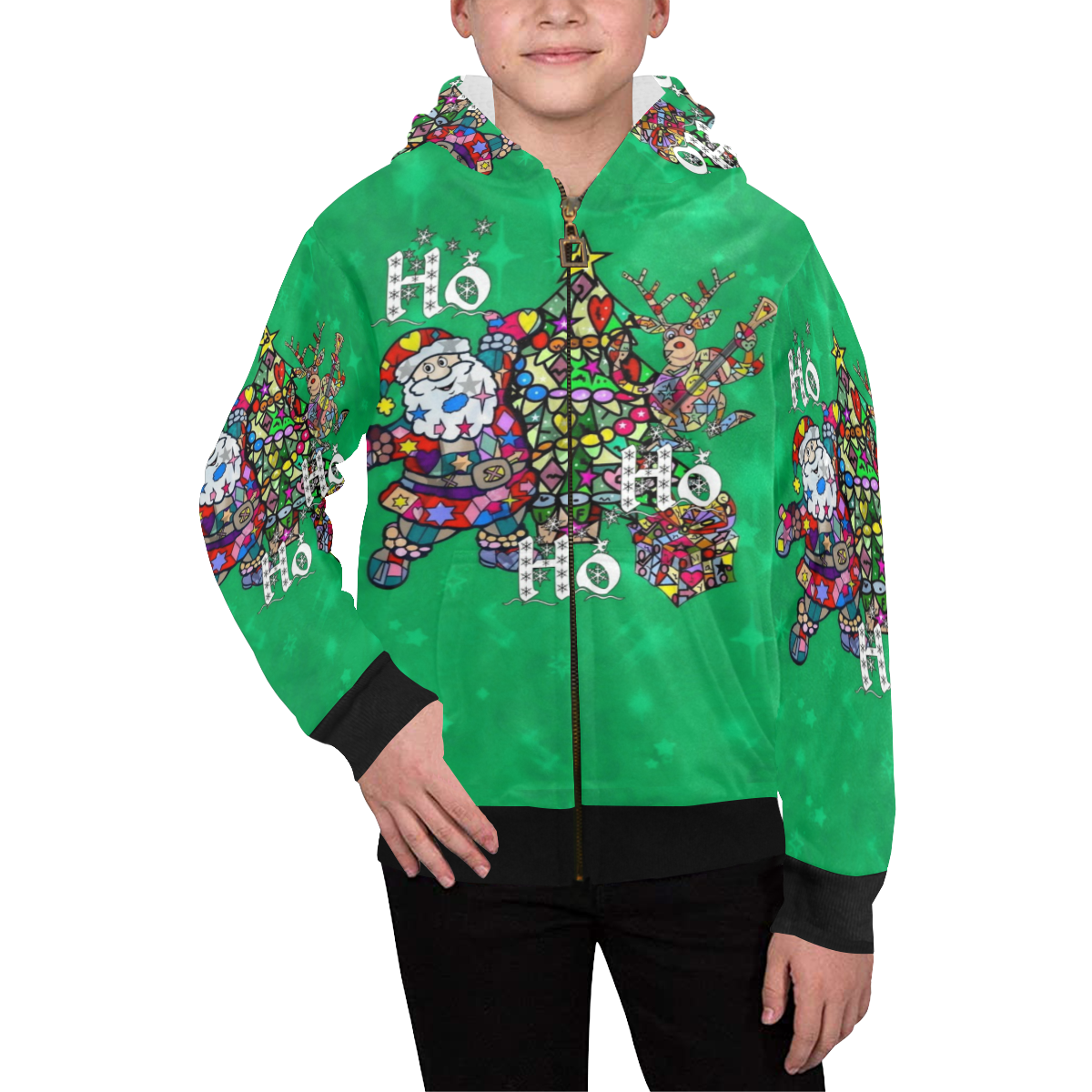 Ho Ho Ho X Mas by Nico Bielow Kids' All Over Print Full Zip Hoodie (Model H39)