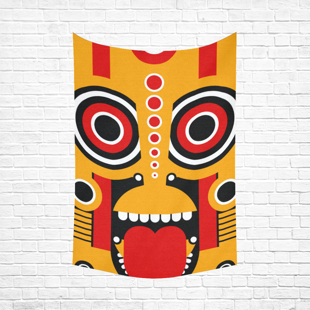 Red Yellow Tiki Tribal Cotton Linen Wall Tapestry 60"x 90"