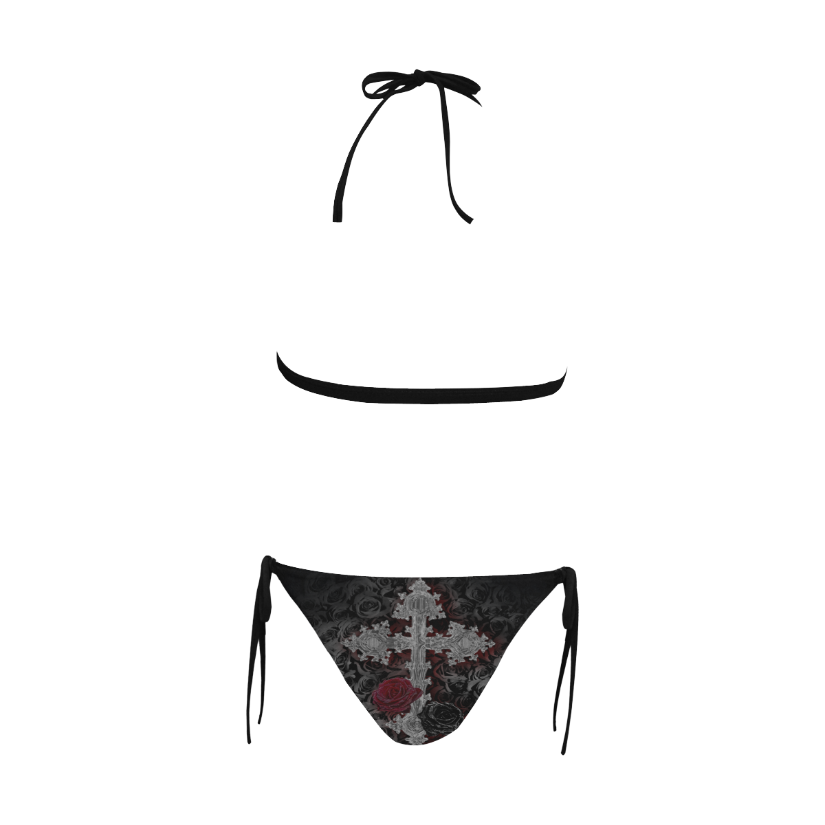 Gothic Cross Buckle Front Halter Bikini Swimsuit (Model S08)