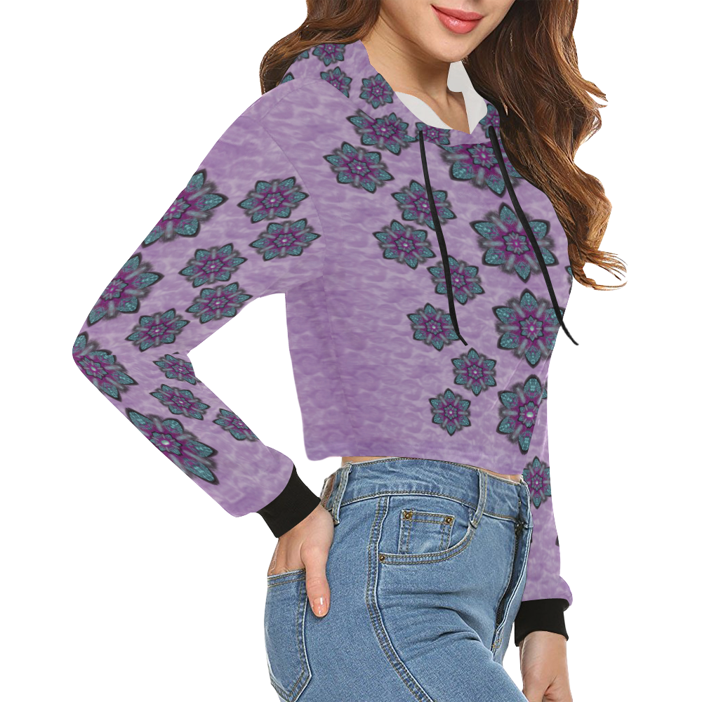 a gift with flowers stars and bubble wrap All Over Print Crop Hoodie for Women (Model H22)