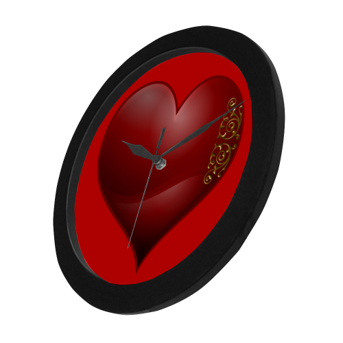 Heart  Las Vegas Symbol Playing Card Shape (Red/Black Frame) Circular Plastic Wall clock
