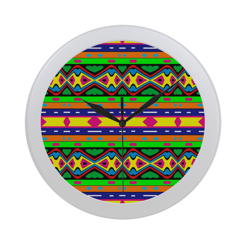 Distorted colorful shapes and stripes Circular Plastic Wall clock