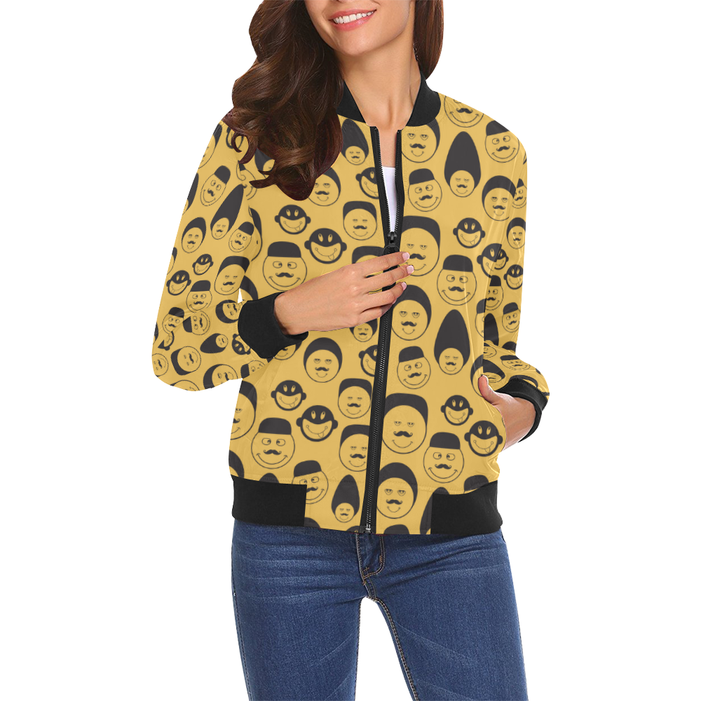 yellow emotion faces All Over Print Bomber Jacket for Women (Model H19)