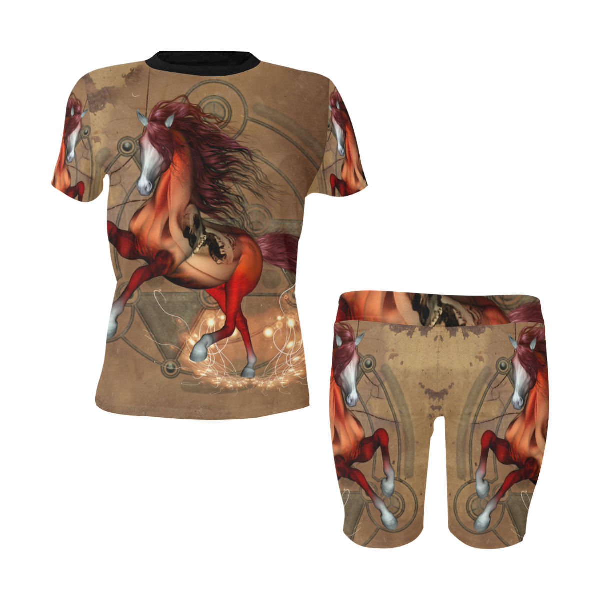 Wonderful horse with skull, red colors Women's Short Yoga Set