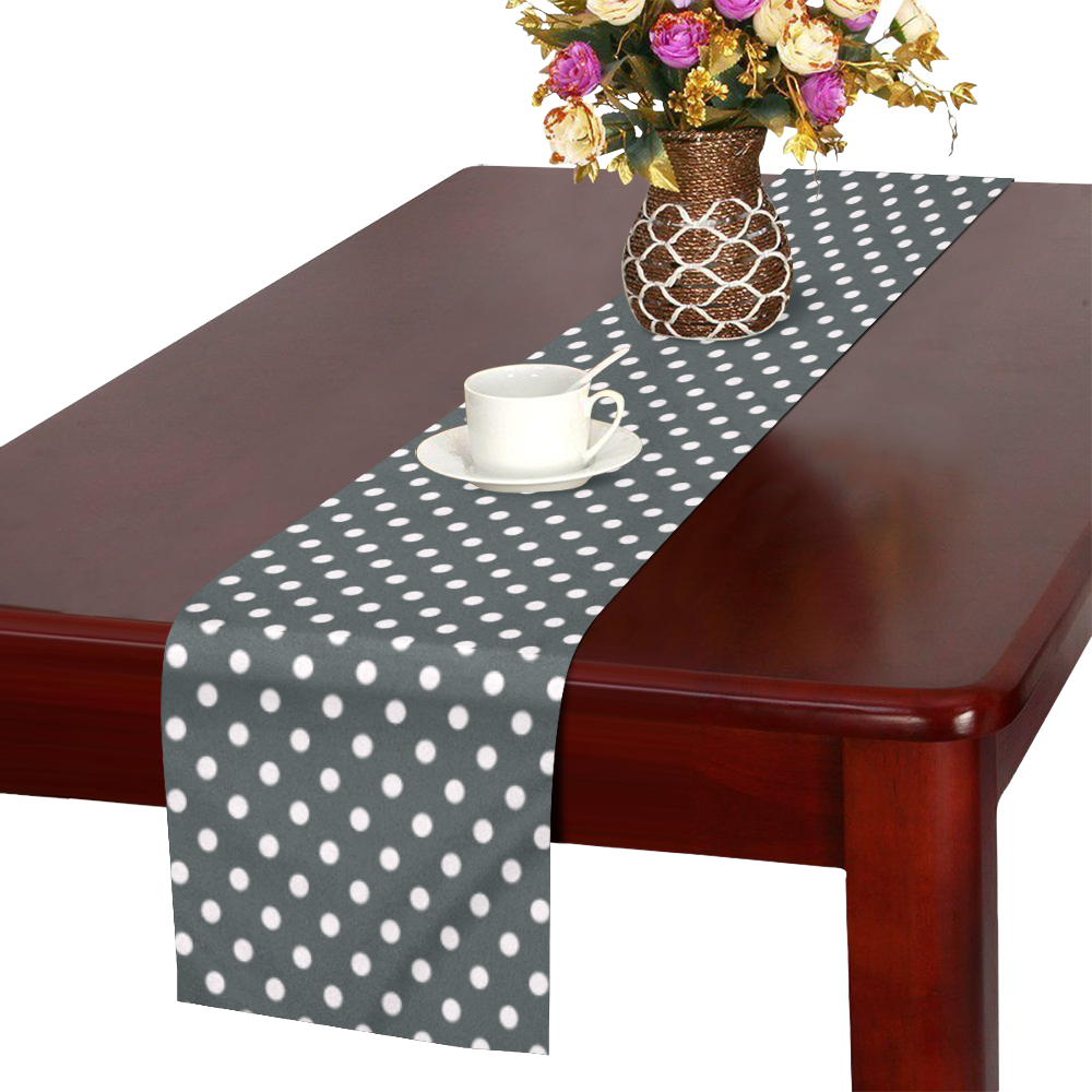 Silver polka dots Table Runner 16x72 inch