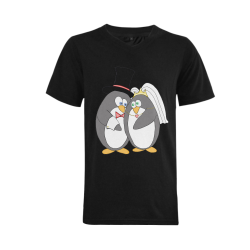 Penguin Wedding Black Men's V-Neck T-shirt (USA Size) (Model T10)