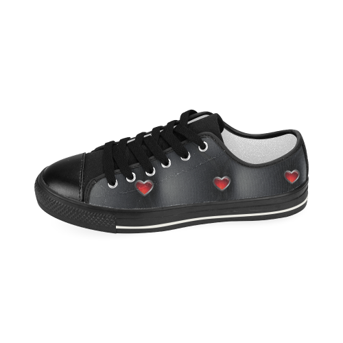 zapato de mujer negro con corazones Women's Classic Canvas Shoes (Model 018)