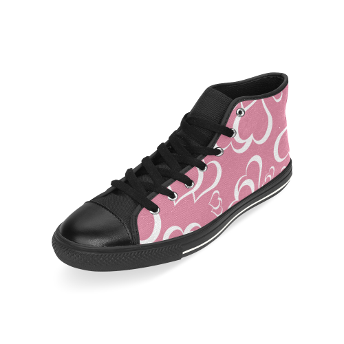 White and Pink Hearts Pattern High Top Canvas Women's Shoes/Large Size (Model 017)