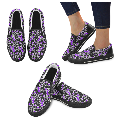 purple black paisley Slip-on Canvas Shoes for Kid (Model 019)