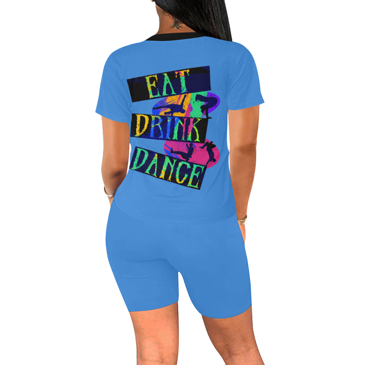 Break Dancing Colorful / Blue Women's Short Yoga Set