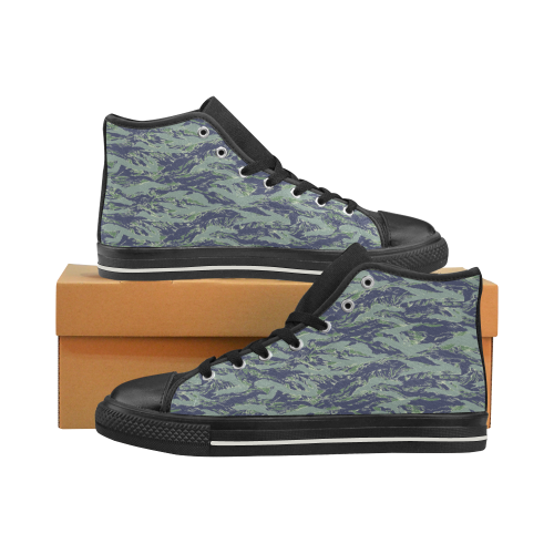 Jungle Tiger Stripe Green Camouflage High Top Canvas Shoes for Kid (Model 017)