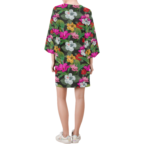 Tropical Gumamela Floral Bell Sleeve Dress (Model D52)