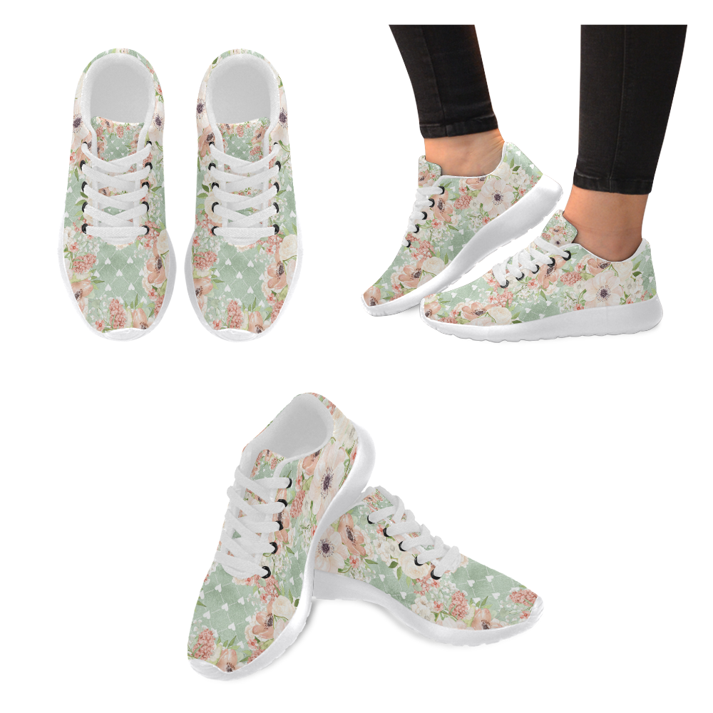 Greenery Shoes, Watercolor Flowers Women’s Running Shoes (Model 020)