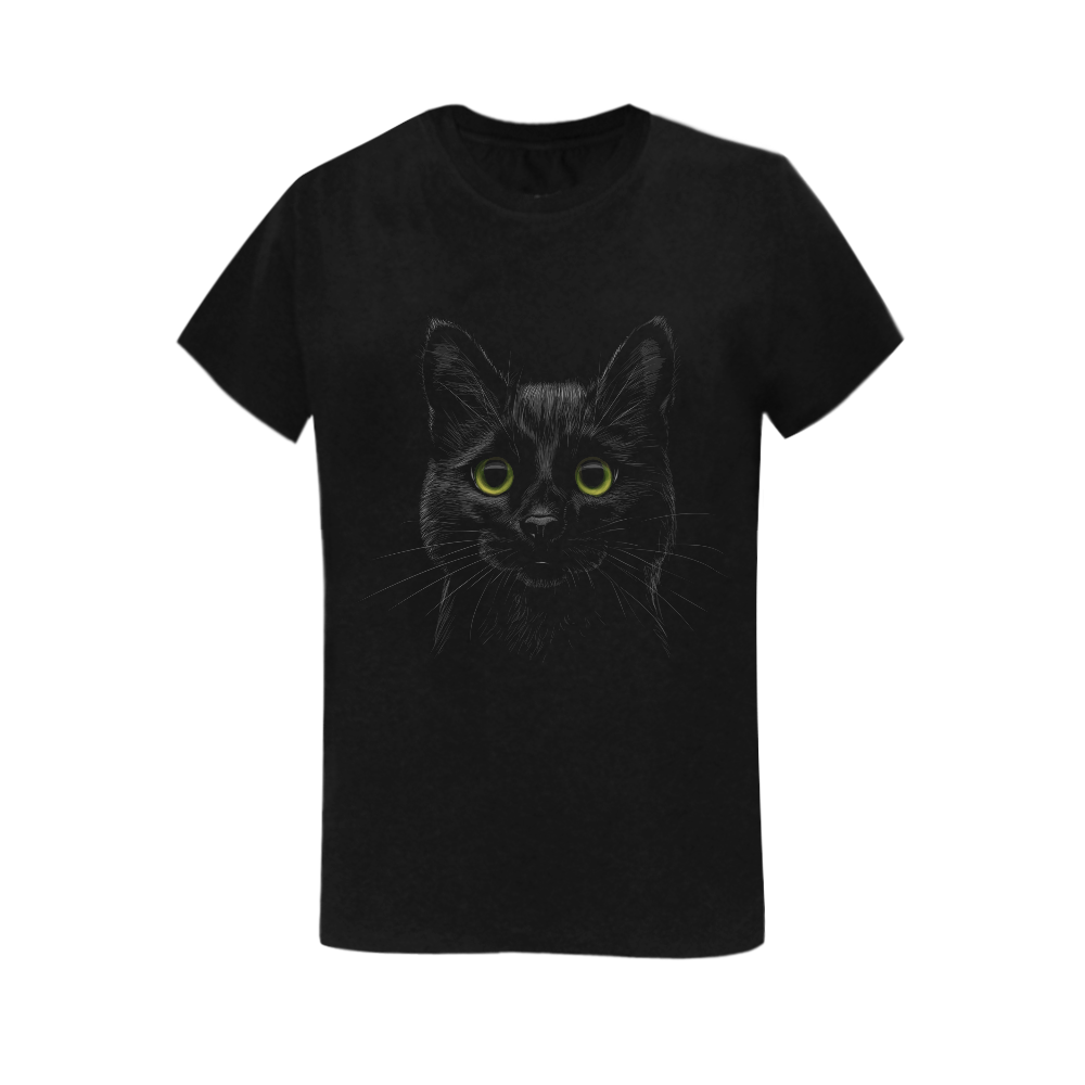 Black Cat Women's T-Shirt in USA Size (Two Sides Printing)