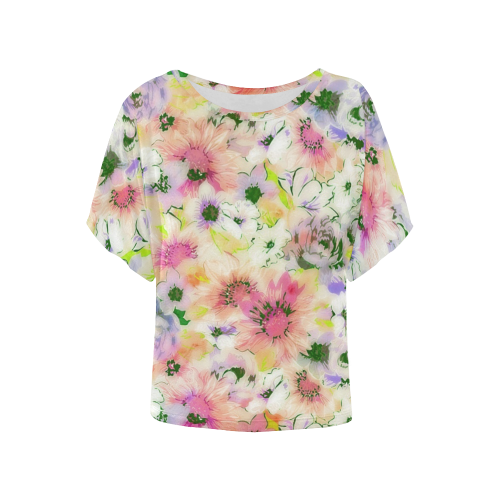 pretty spring floral Women's Batwing-Sleeved Blouse T shirt (Model T44)