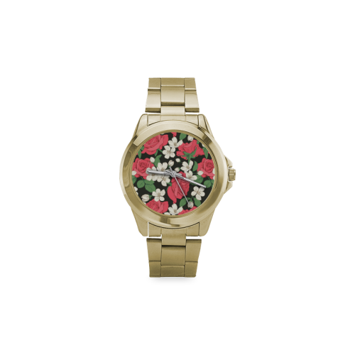 Pink, White and Black Floral Custom Gilt Watch(Model 101)