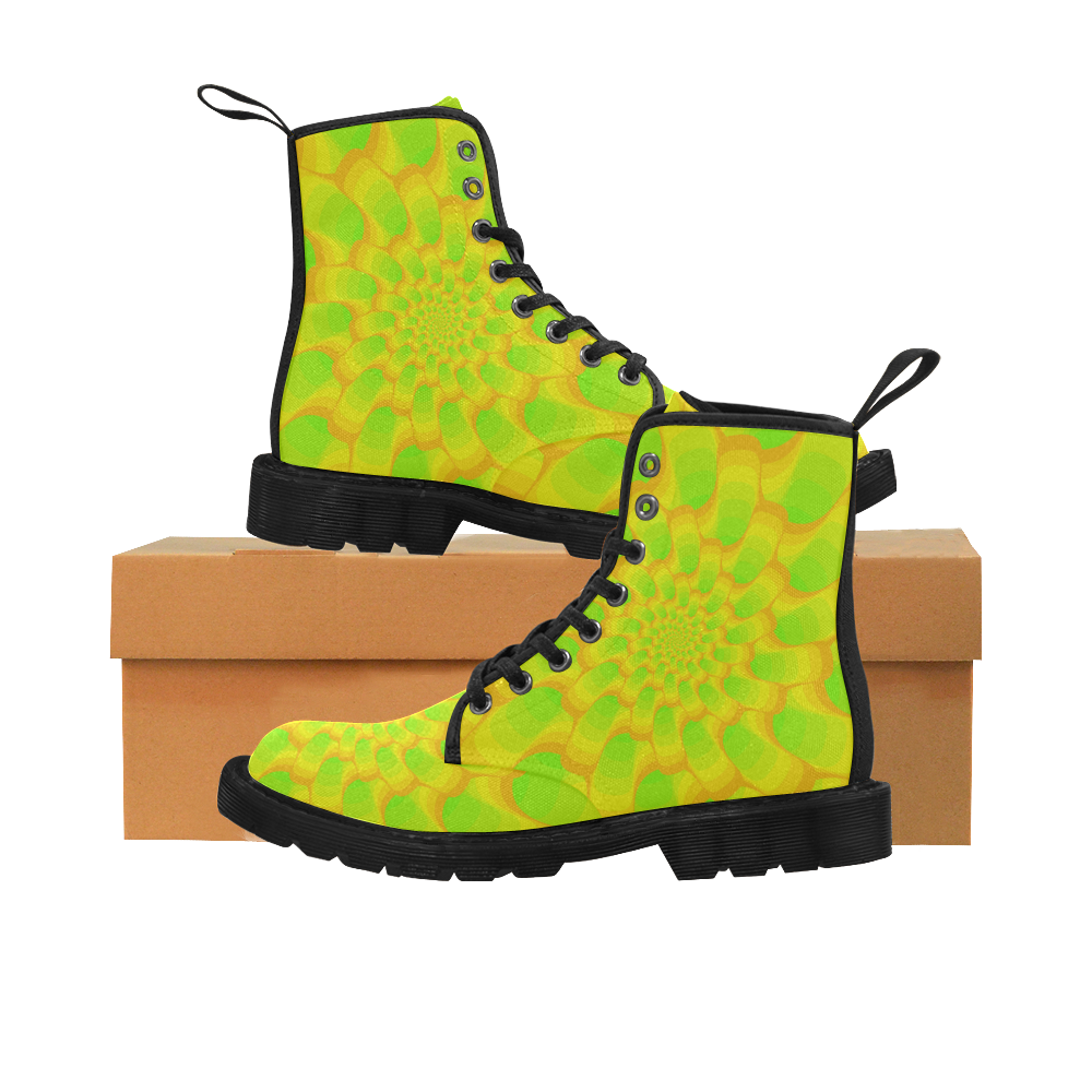 Green yellow spiral net Martin Boots for Women (Black) (Model 1203H)