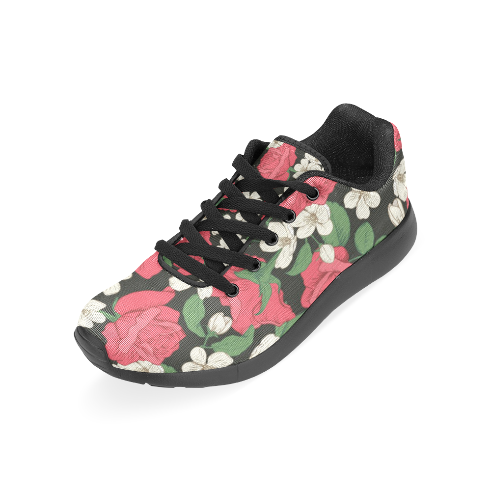 Pink, White and Black Floral Men’s Running Shoes (Model 020)