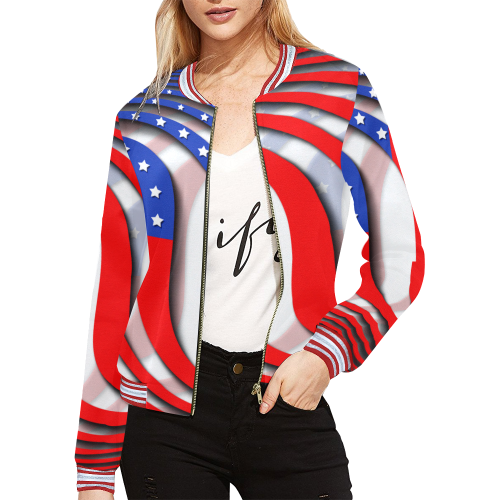 Flag of United States of America All Over Print Bomber Jacket for Women (Model H21)