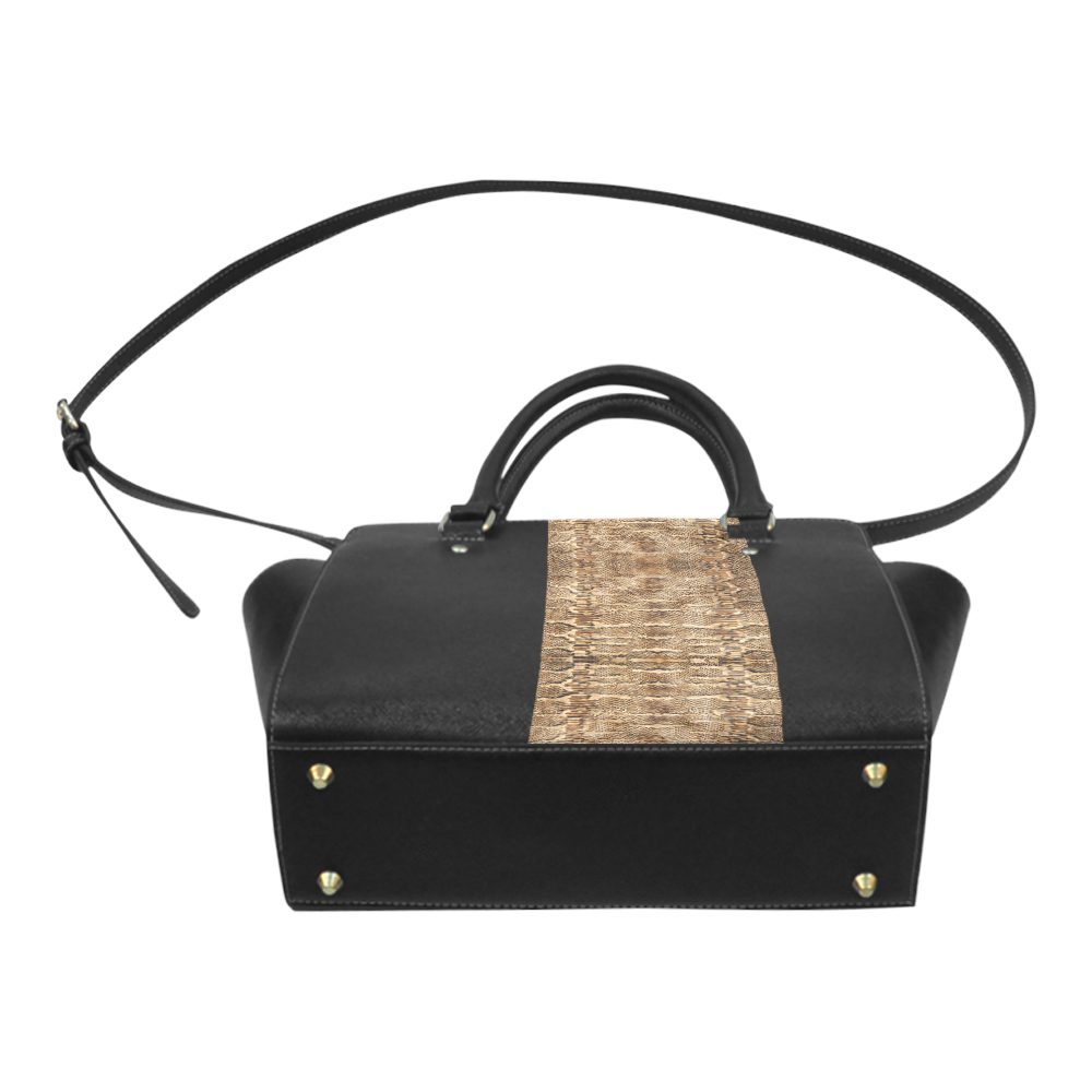 Golden Python On Black Classic Shoulder Handbag (Model 1653)