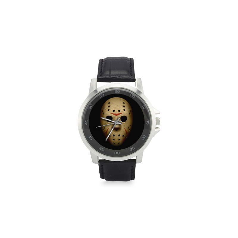 Scary Hockey Mask Unisex Stainless Steel Leather Strap Watch(Model 202)