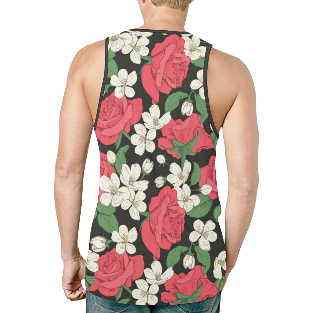 Pink, White and Black Floral New All Over Print Tank Top for Men (Model T46)