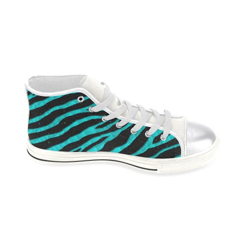 Ripped SpaceTime Stripes - Cyan Women's Classic High Top Canvas Shoes (Model 017)