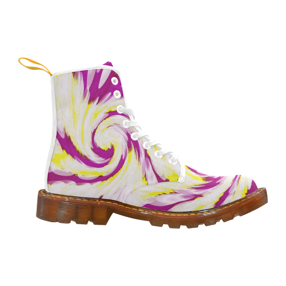 Pink Yellow Tie Dye Swirl Abstract Martin Boots For Men Model 1203H