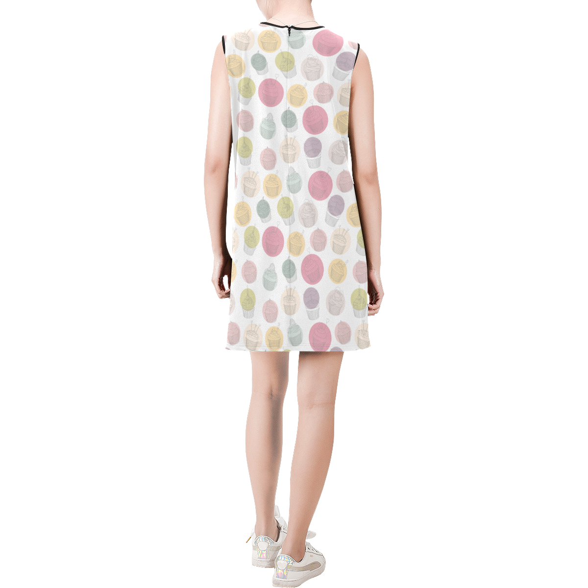 Colorful Cupcakes Sleeveless Round Neck Shift Dress (Model D51)