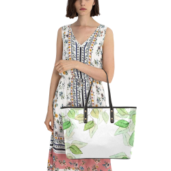 Eucalyptus leaves watercolor Chic Leather Tote Bag (Model 1709)