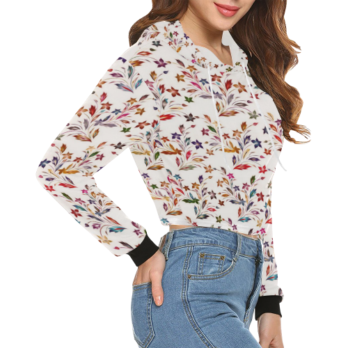 Vivid floral pattern 4182B by FeelGood All Over Print Crop Hoodie for Women (Model H22)