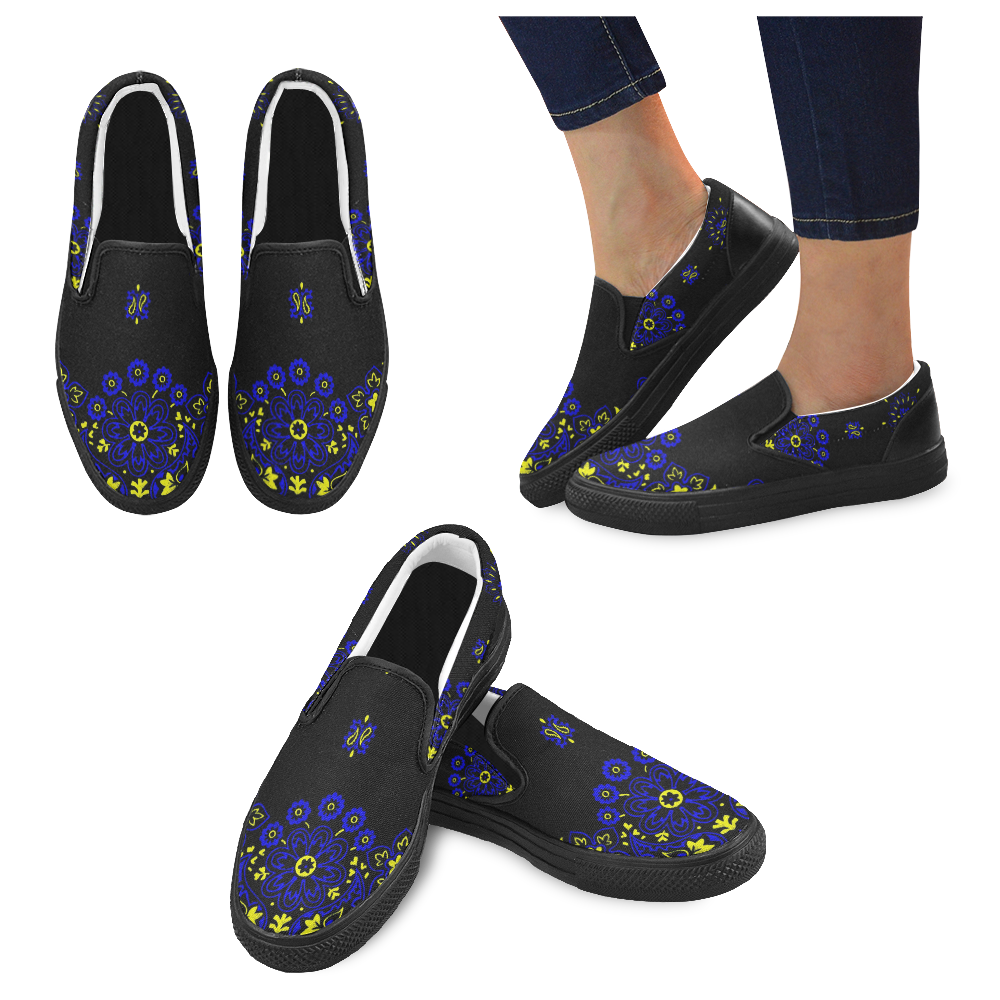 blue yellow bandana funky western style Slip-on Canvas Shoes for Men/Large Size (Model 019)