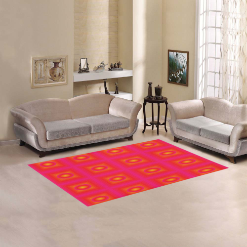 Pink yellow oval multiple squares Area Rug 5'x3'3''