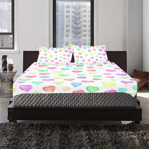 Pastel Hearts 3-Piece Bedding Set