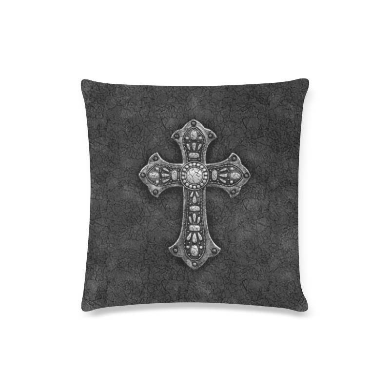 Gunmetal Pewter Cross Custom Zippered Pillow Case 16"x16"(Twin Sides)