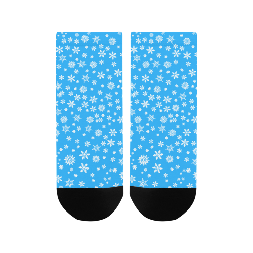 Christmas White Snowflakes on Light Blue Women's Ankle Socks