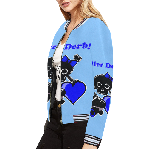 Roller Derby Heart (Blue) All Over Print Bomber Jacket for Women (Model H21)
