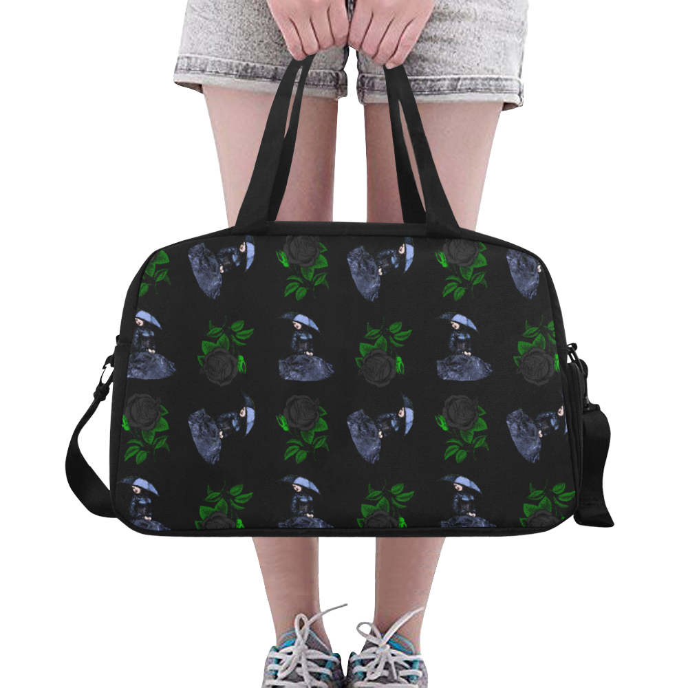 gothic girl rose black pattern Fitness Handbag (Model 1671)