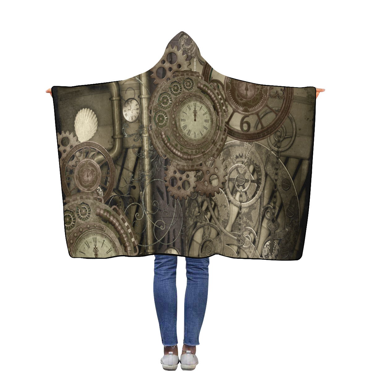 Awesome steampunk design Flannel Hooded Blanket 40''x50''