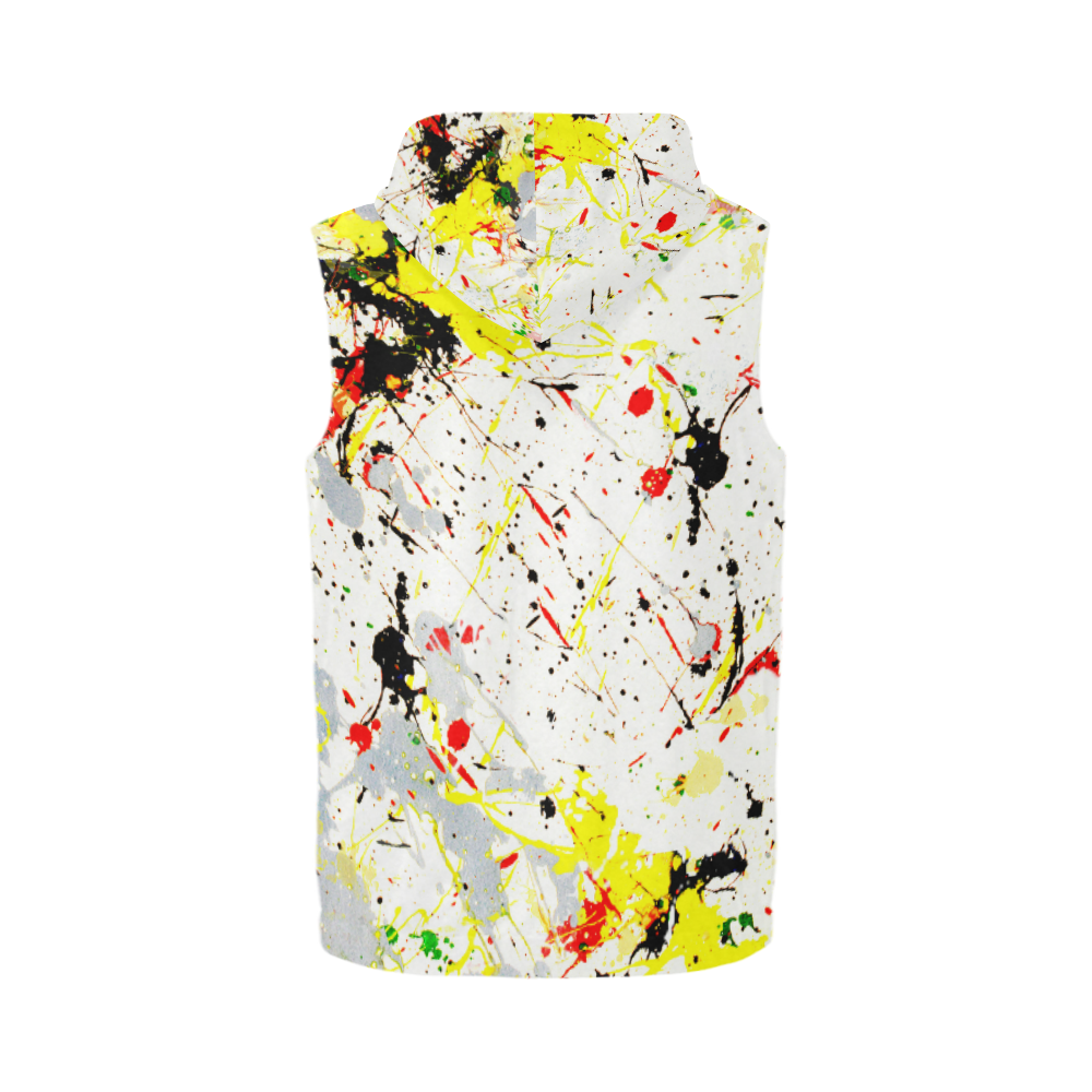 Yellow & Black Paint Splatter All Over Print Sleeveless Zip Up Hoodie for Men (Model H16)