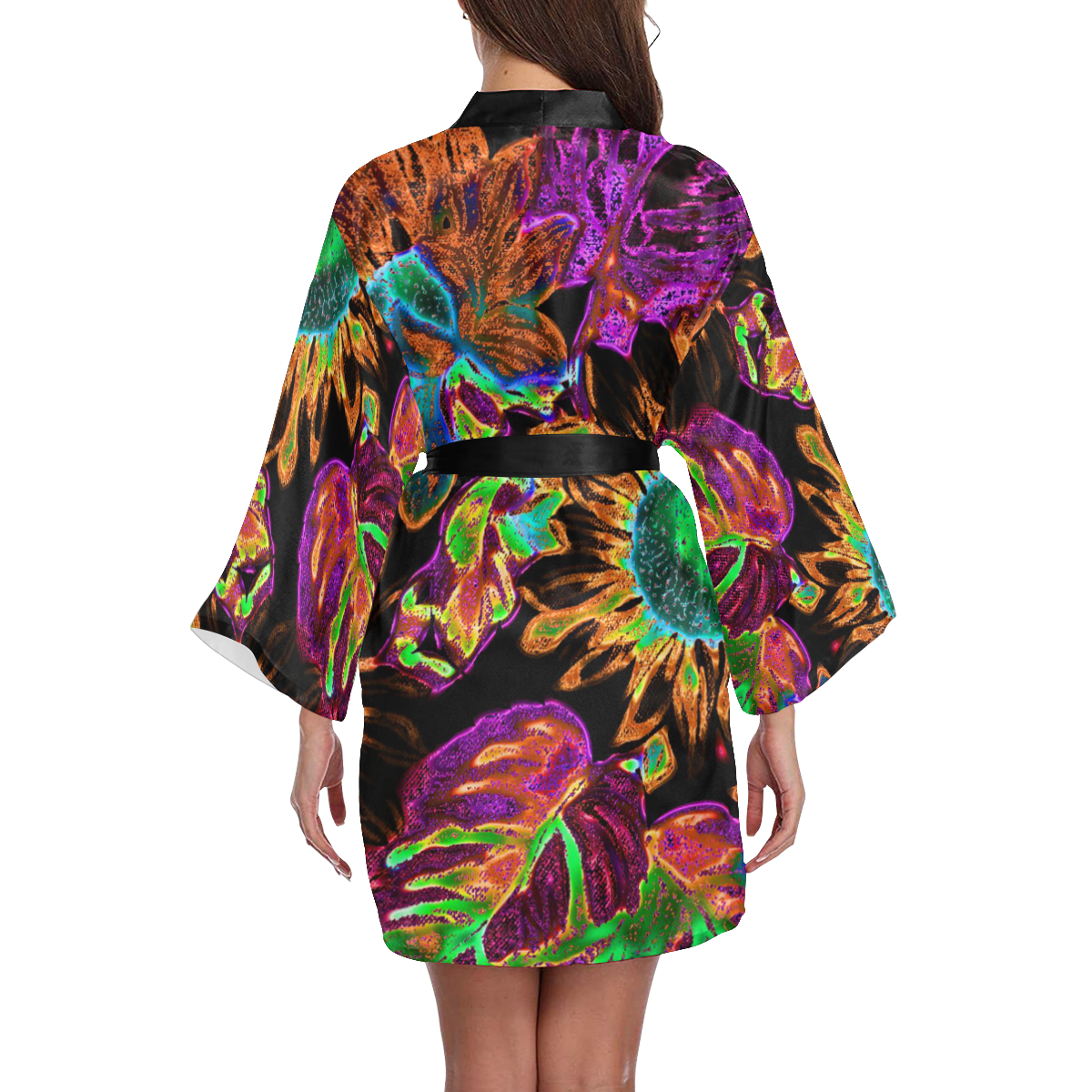 amazing neon floral 4 Long Sleeve Kimono Robe