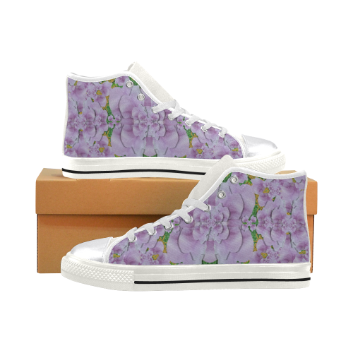 fauna flowers in gold and fern ornate Women's Classic High Top Canvas Shoes (Model 017)