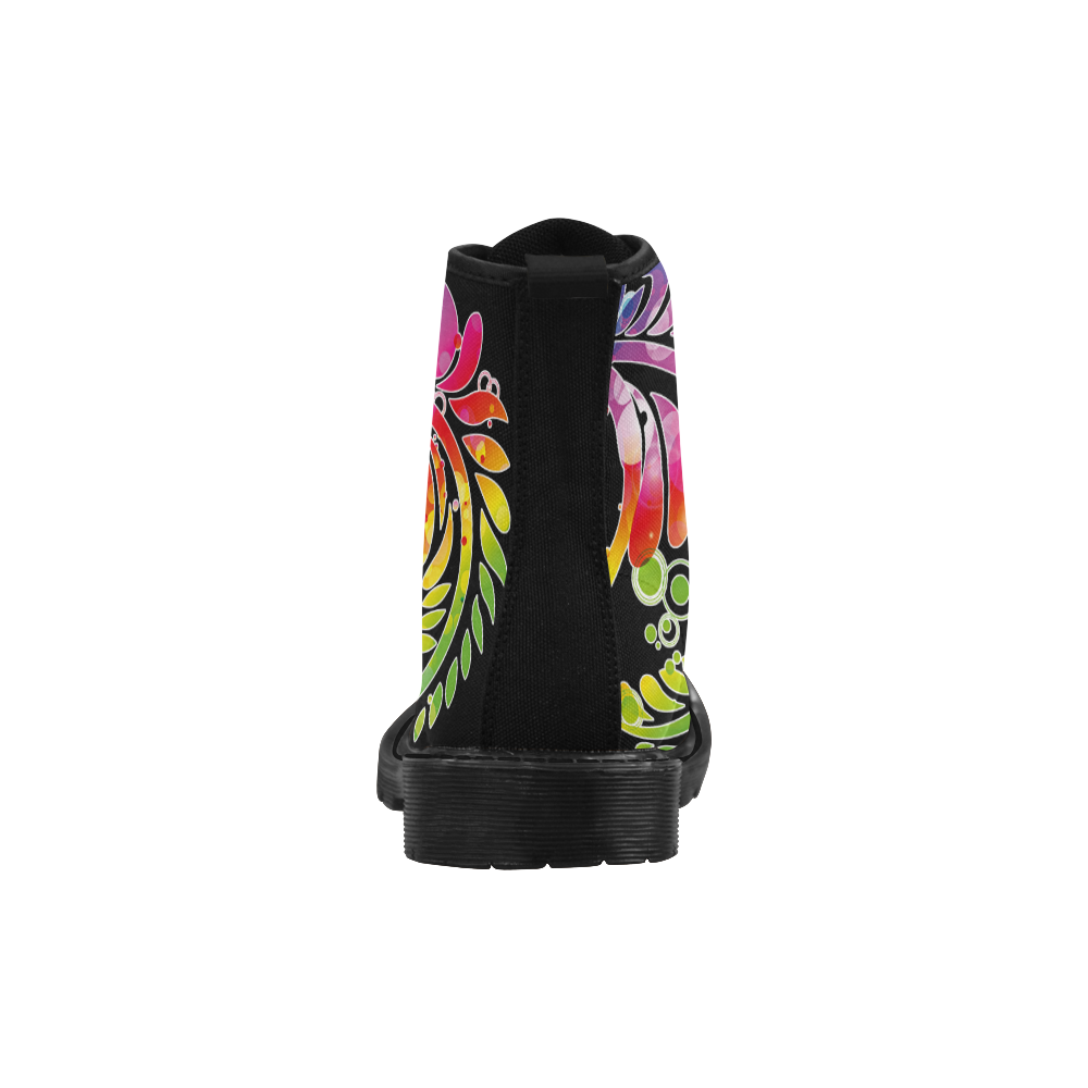 Tropical Flower Feathers Of Hawaii Martin Boots for Men (Black) (Model 1203H)