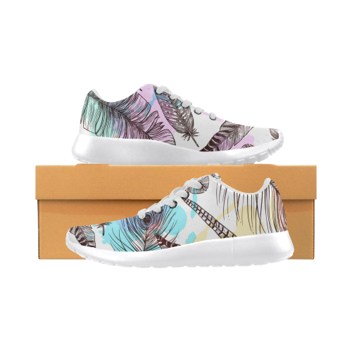 Peacock Feathers Shoes, Watercolor Feather Women’s Running Shoes (Model 020)