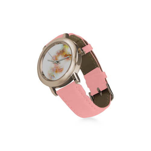 Watercolor dragonflies Women's Rose Gold Leather Strap Watch(Model 201)