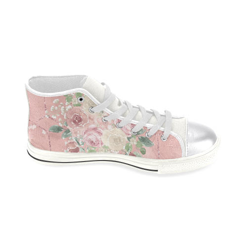 Sweet Pink Floral Shoes, Watercolor Women's Classic High Top Canvas Shoes (Model 017)
